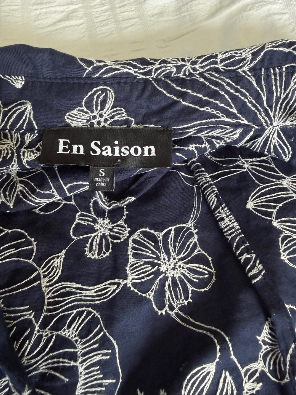 En Saison Blue White Floral Embroidered Tiered Midi Dress 100% Cotton Sz S - Picture 3 of 8